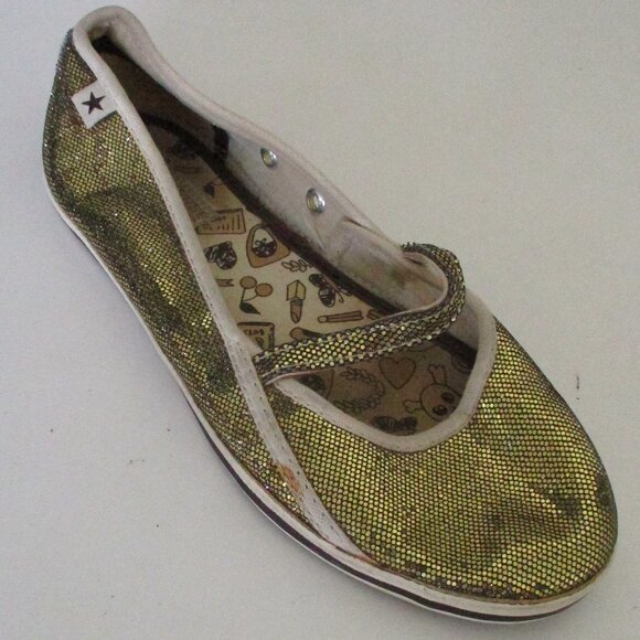 Converse One Star Womens Gold Lame' Mary Jane Ballet Flat - Size 4.5M - Picture 1 of 9